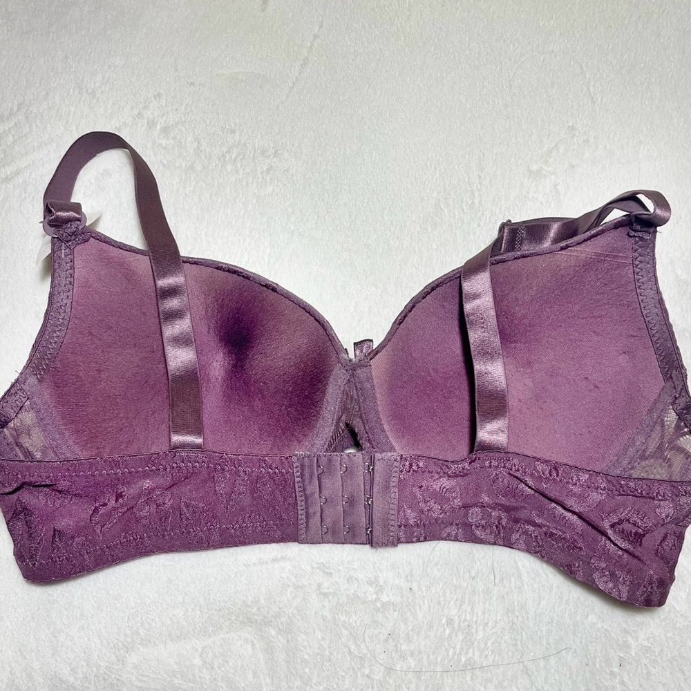 New Emily Johnson Elegant Purple Leaf Pattern Bra Sz 38D - Picture 2 of 8